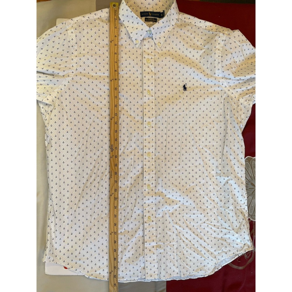 Polo Ralph Lauren‎ Button Down Shirt XL White Blue Anchor Print Classic Stretch - Picture 6 of 7